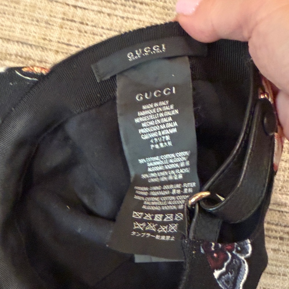 Gucci Black Floral Cotton Baseball Cap with Blue & Cream Blooms Sz S - Picture 3 of 10